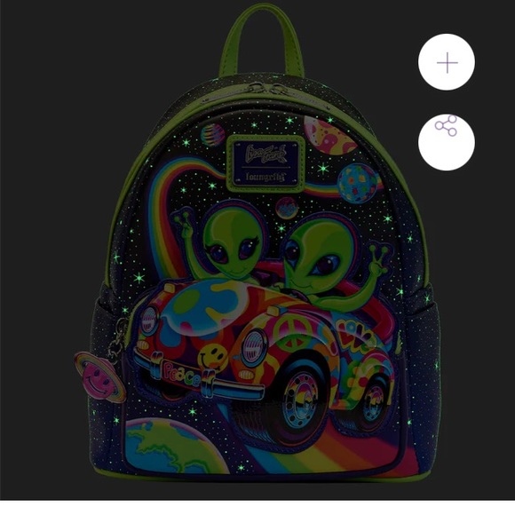 New Lisa Frank Zoomer & Zorbit glow in the dark neon mini Loungefly backpack HTF - Picture 7 of 11